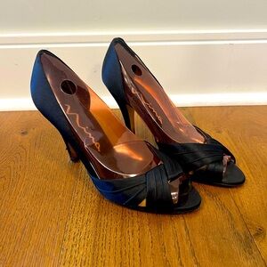 Nina black satin special occasion heels